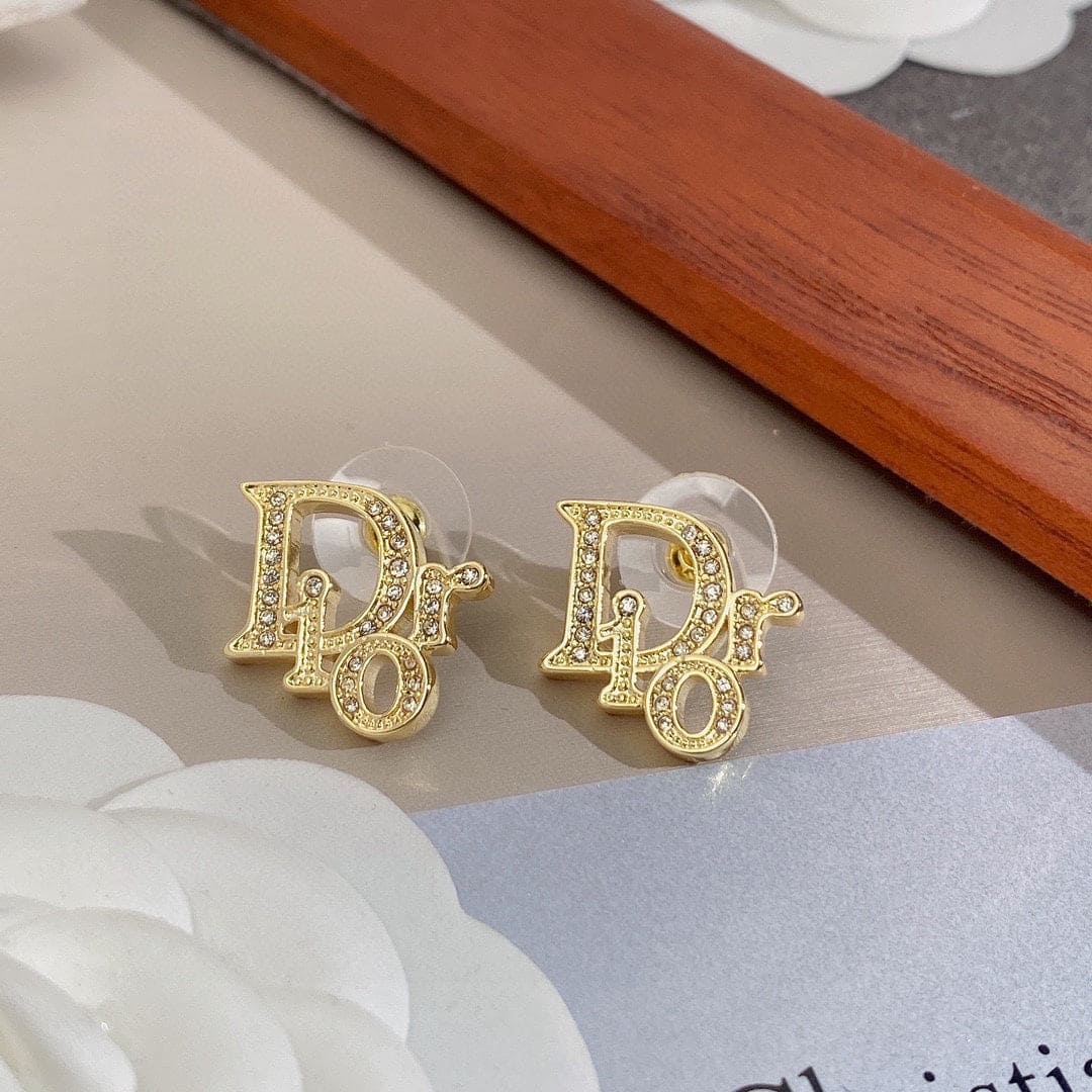 Dior Rhinestone Vintage 18K Gold Earrings