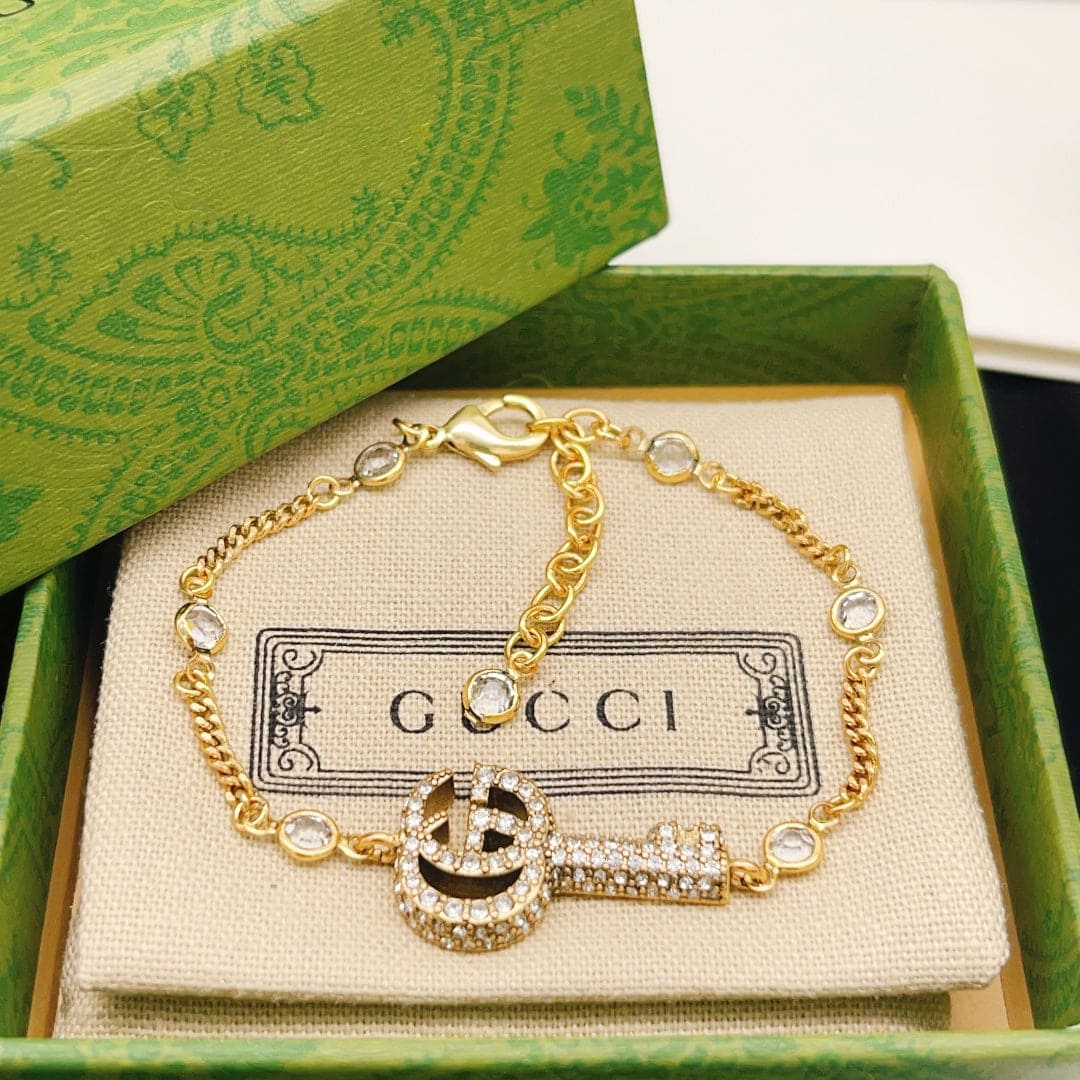 Gucci Double Crystal Key 18K Gold Bracelet
