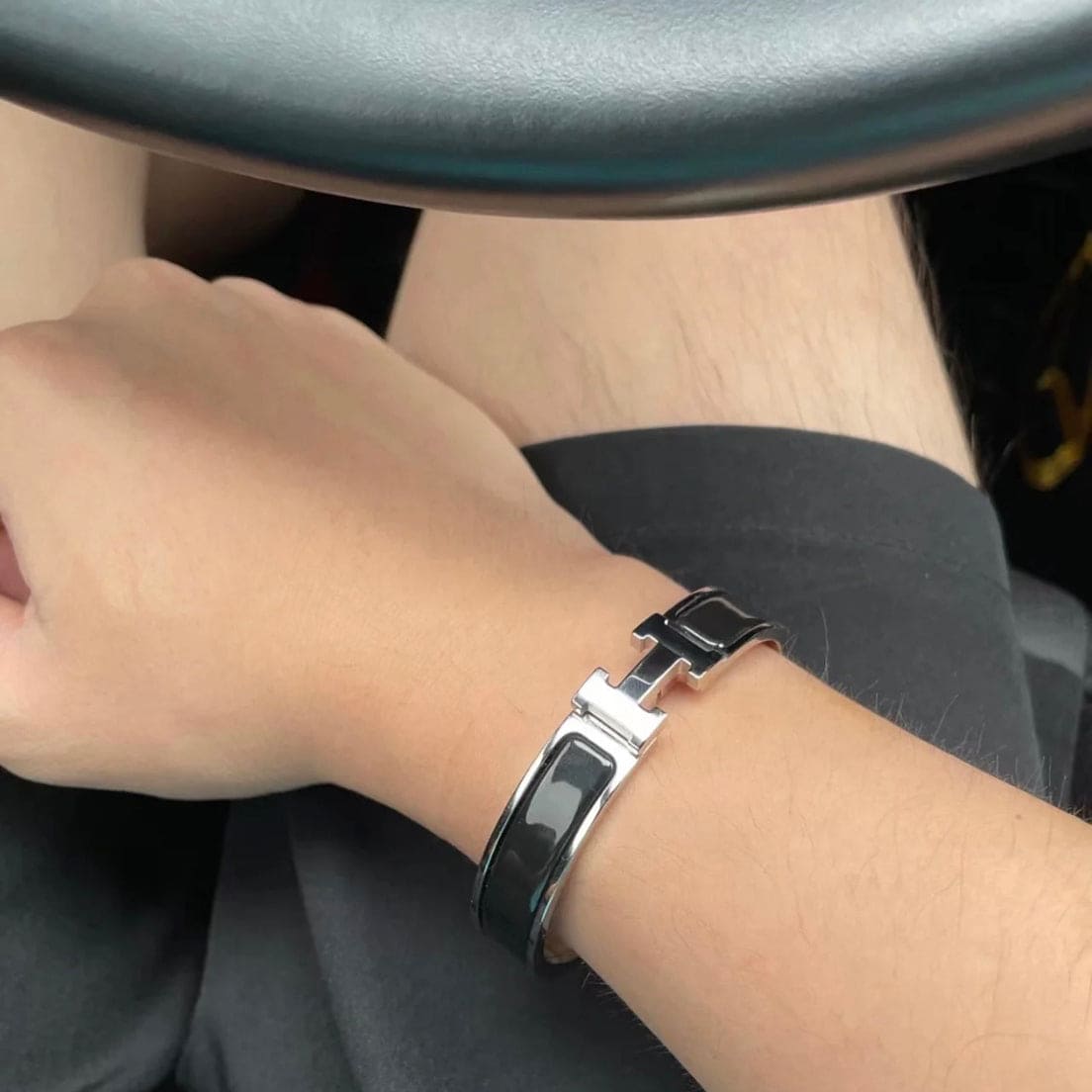 Hermes Clic Black 18K Gold Bracelet