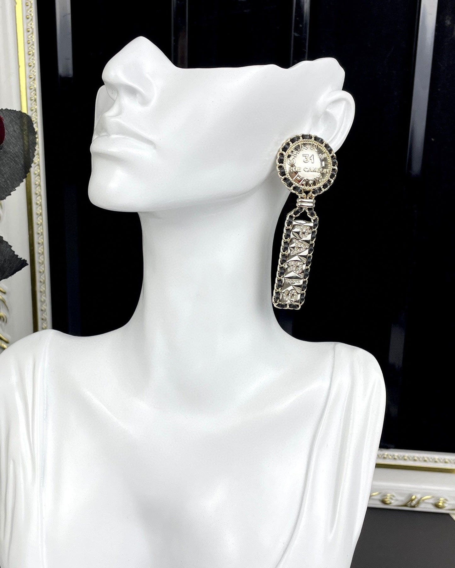 Chanel Leather 18K Gold Earrings