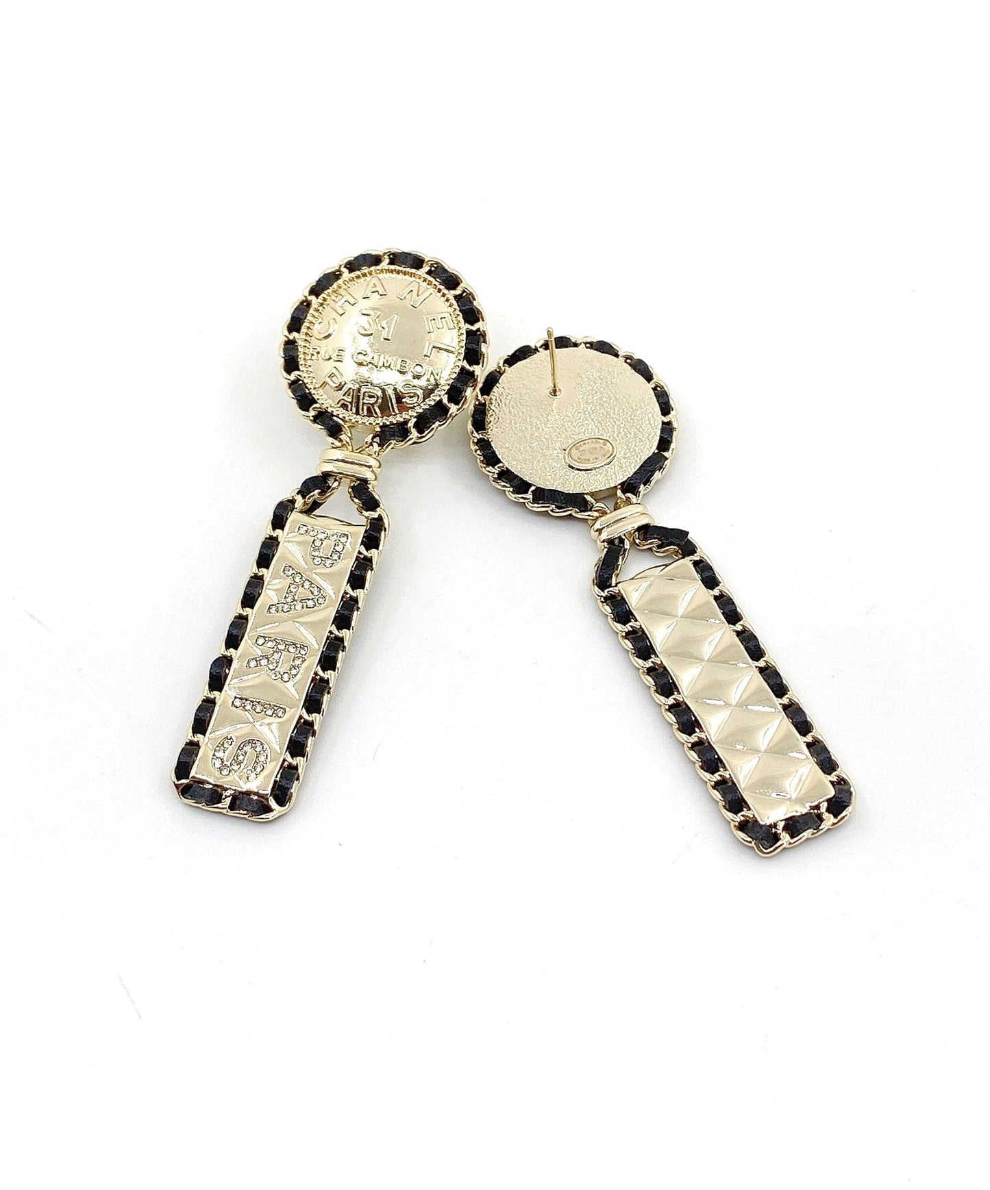 Chanel Leather 18K Gold Earrings