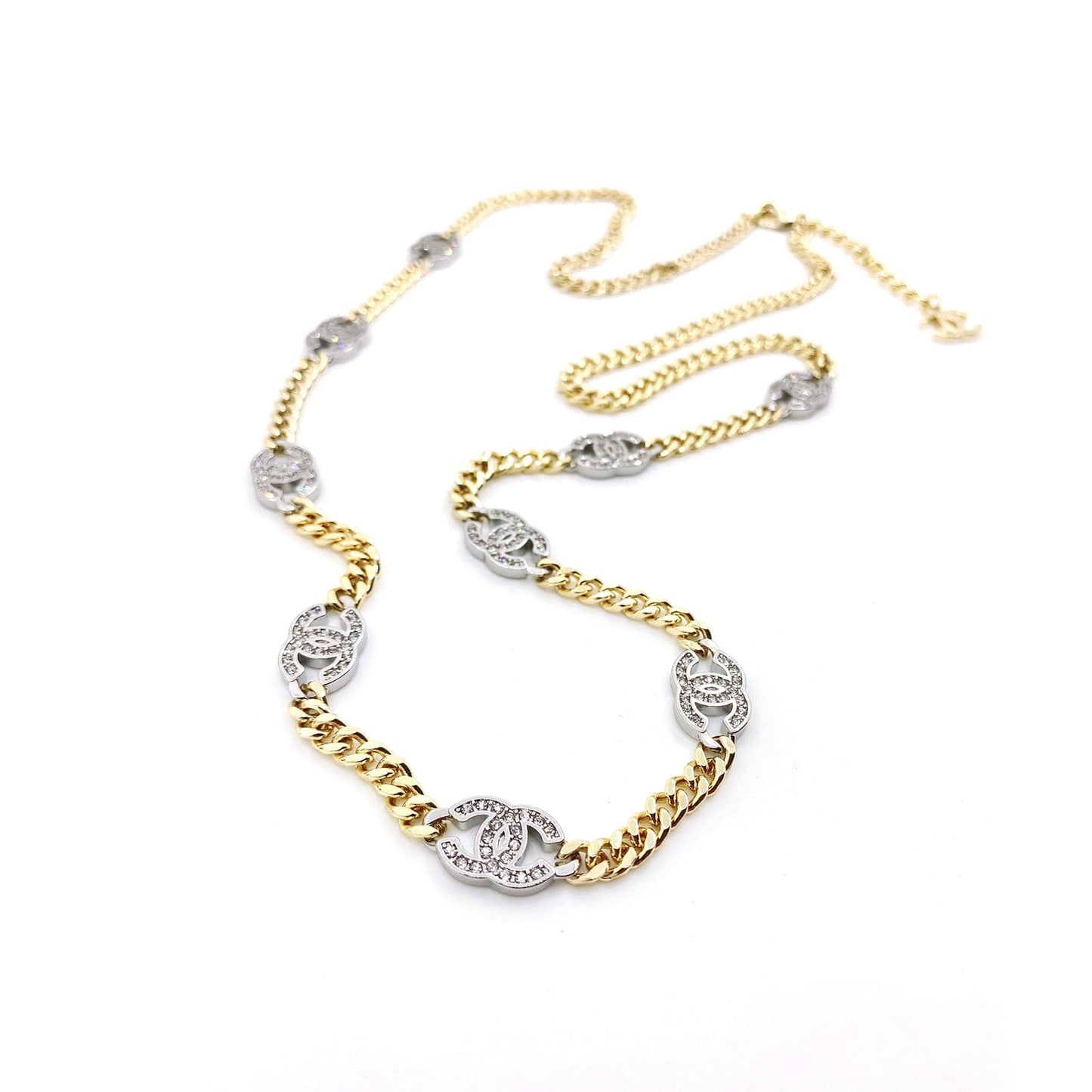 Chanel Crystal Chain Link 18K Gold Necklace