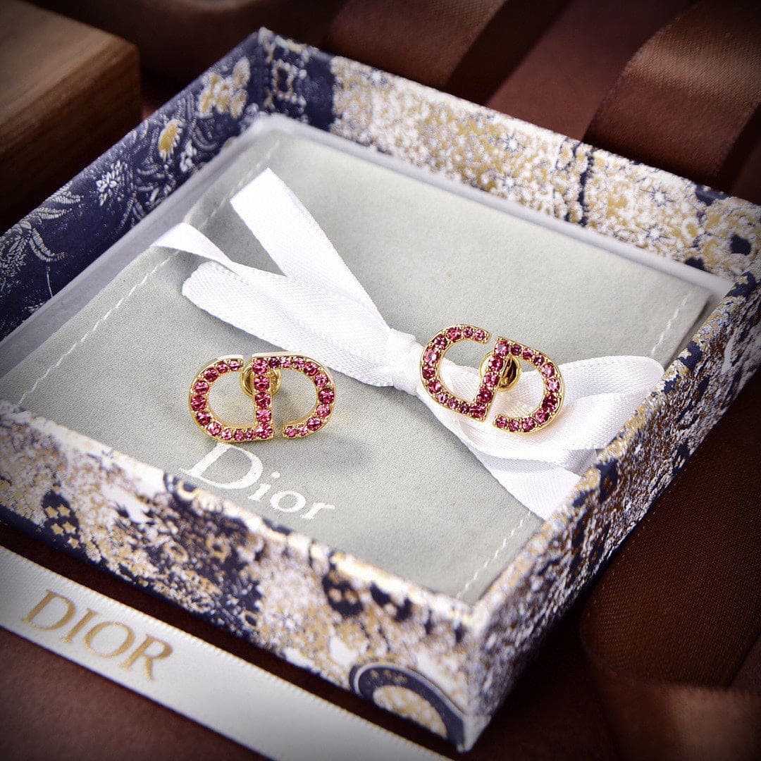 Dior Petit Stud Fuchsia Crystals 18K Gold Earrings