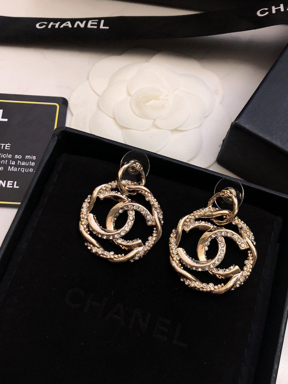 Chanel Round Diamond 18K Gold Earrings