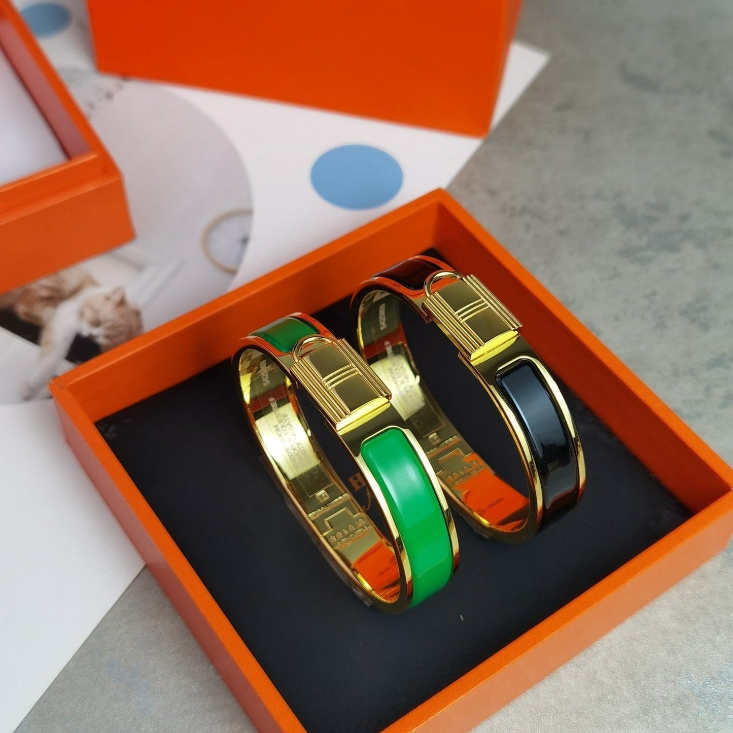 Hermes Clic Cadenas Black 18K Gold Bracelet