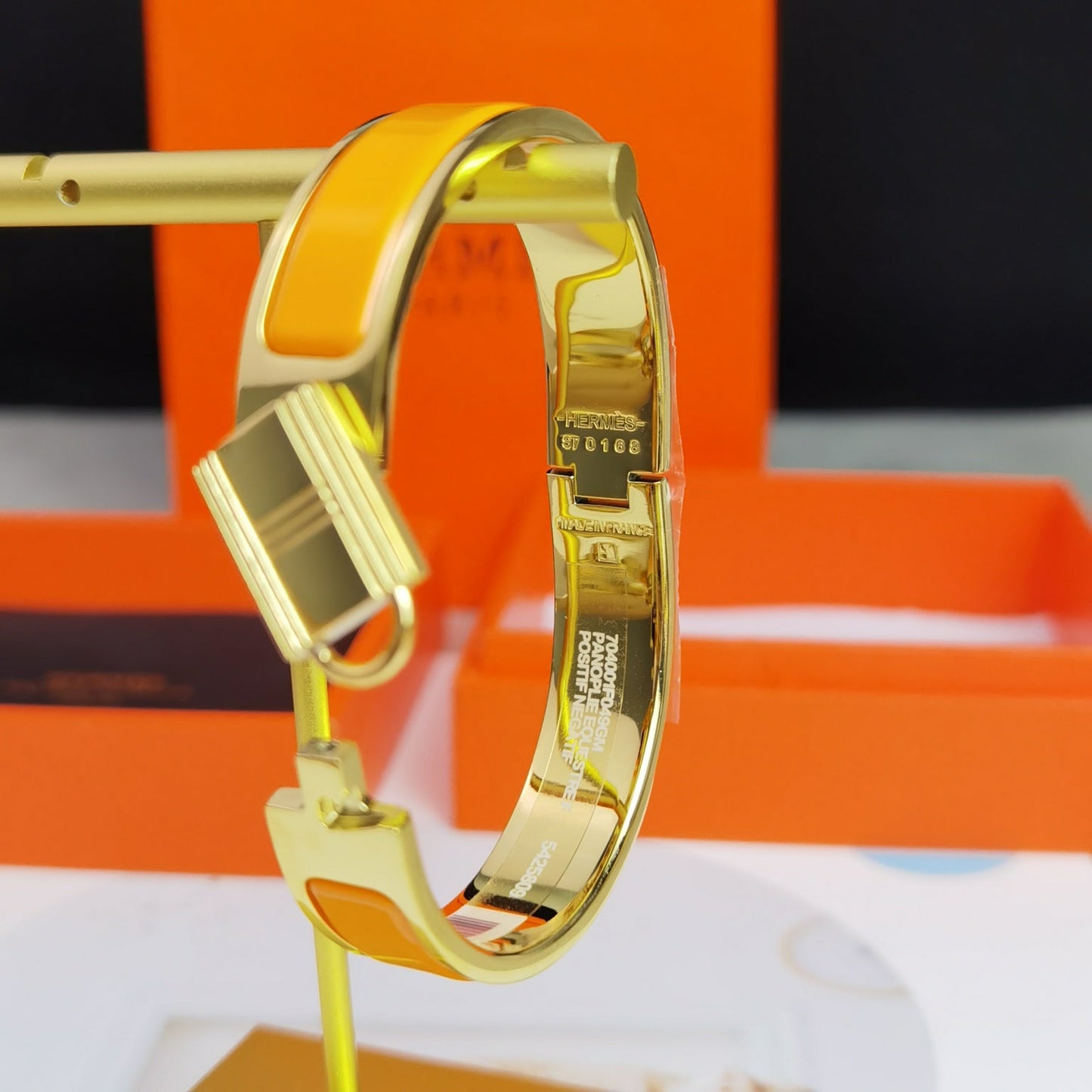 Hermes Clic Cadenas Orange 18K Gold Bracelet