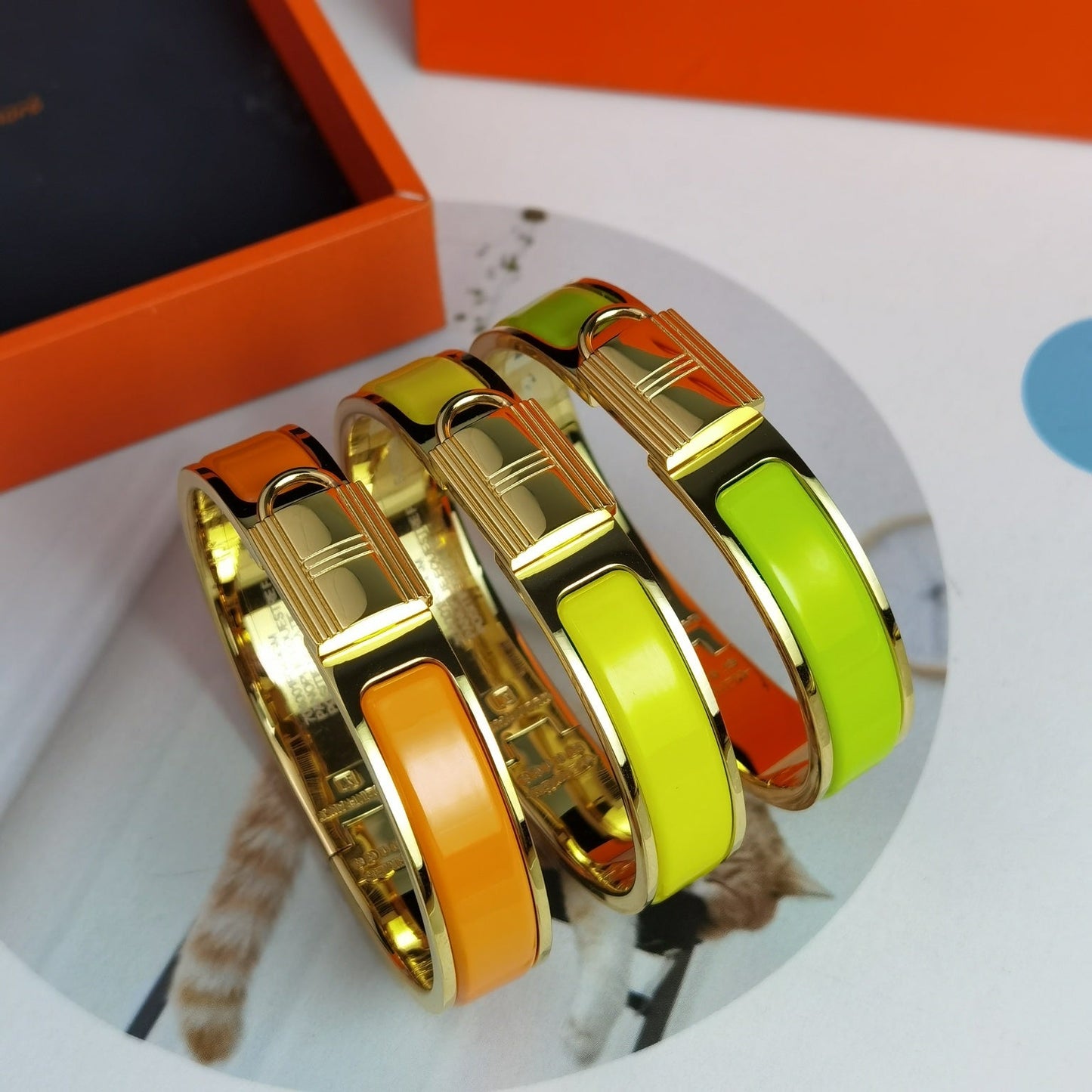 Hermes Clic Cadenas Orange 18K Gold Bracelet