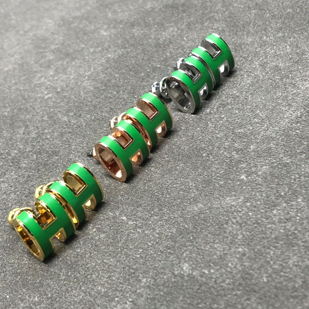 Hermes Mini Pop Green 18K Gold Earrings