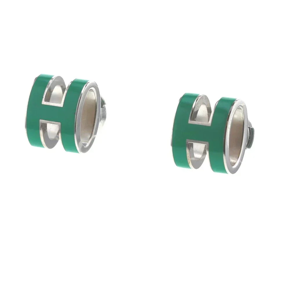 Hermes Mini Pop Green 18K Gold Earrings