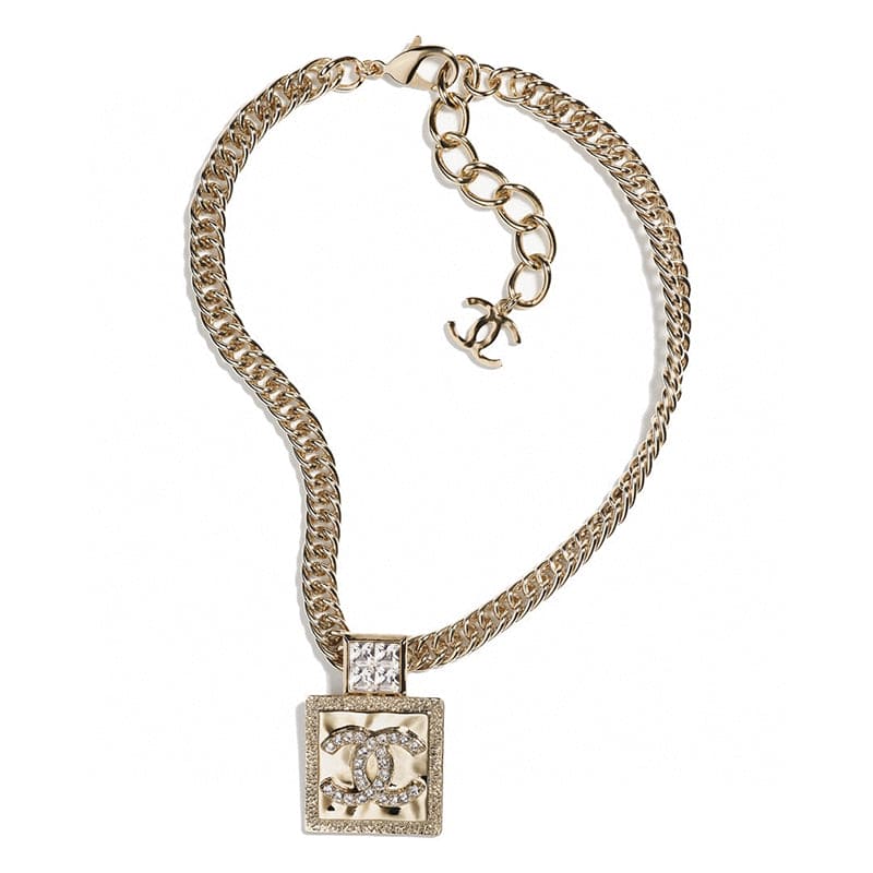 Chanel Metal & Diamond Pendant 18K Gold Necklace