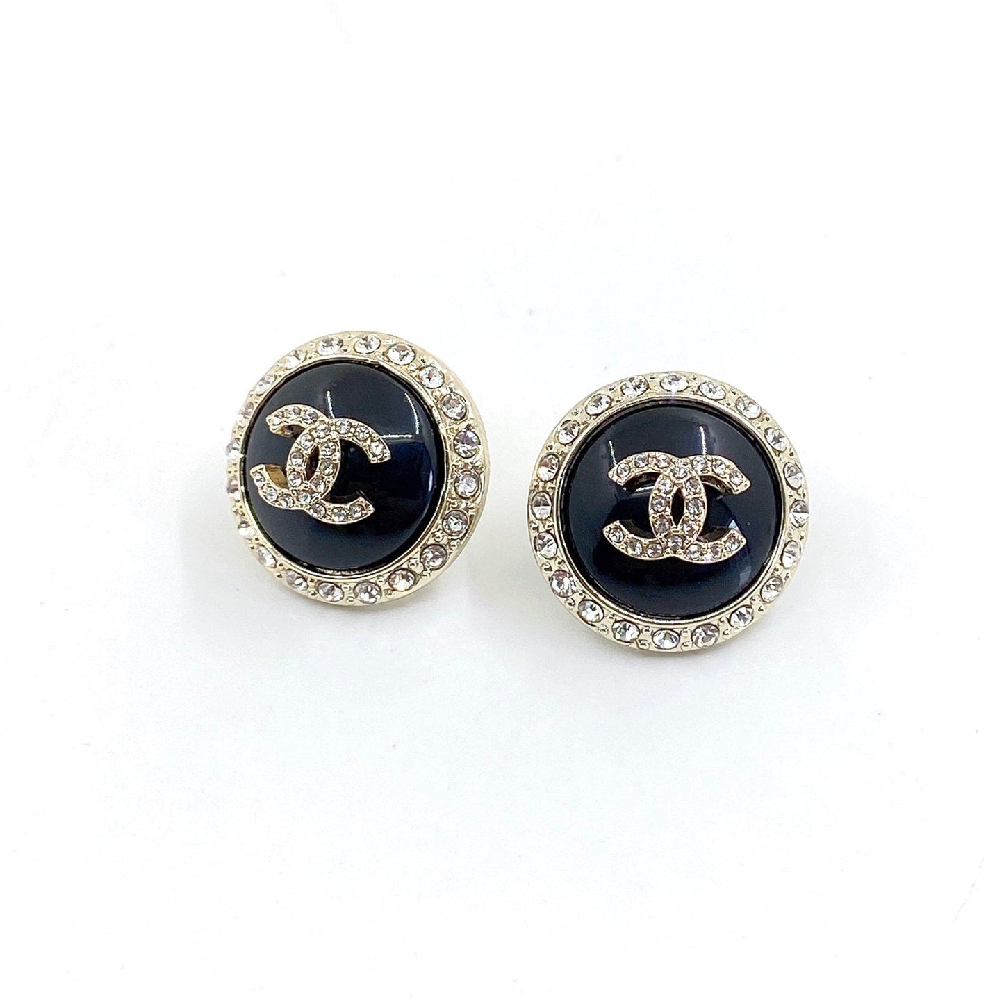 Chanel Black Crystal 18K Gold Earrings