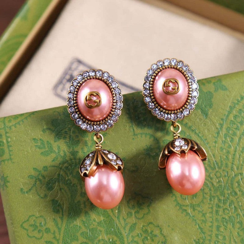 Gucci Double Flower Pearl 18K Gold Earrings