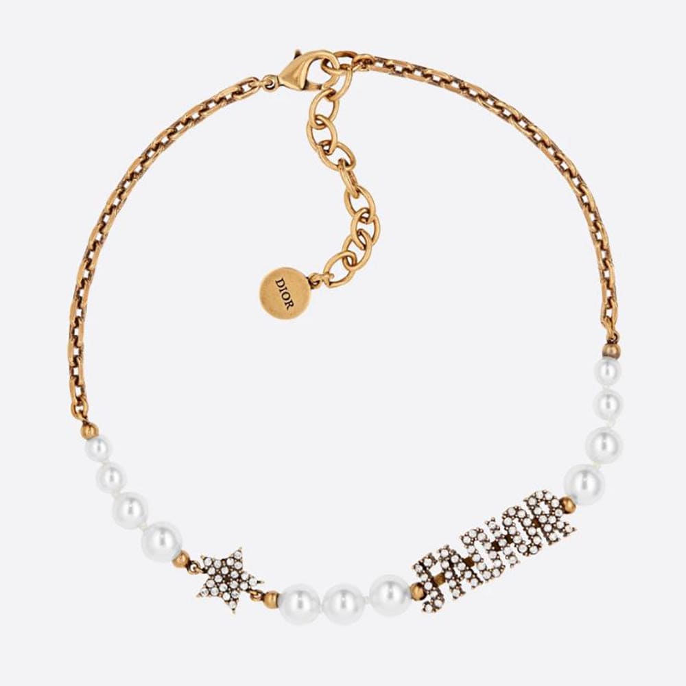 Dior Pearl & Crystal J'Adior Choker 18K Gold Necklace