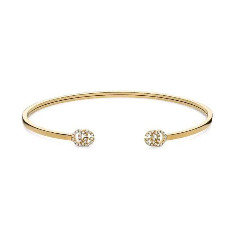 Gucci Double Running Diamond Cuff 18K Gold Bracelet