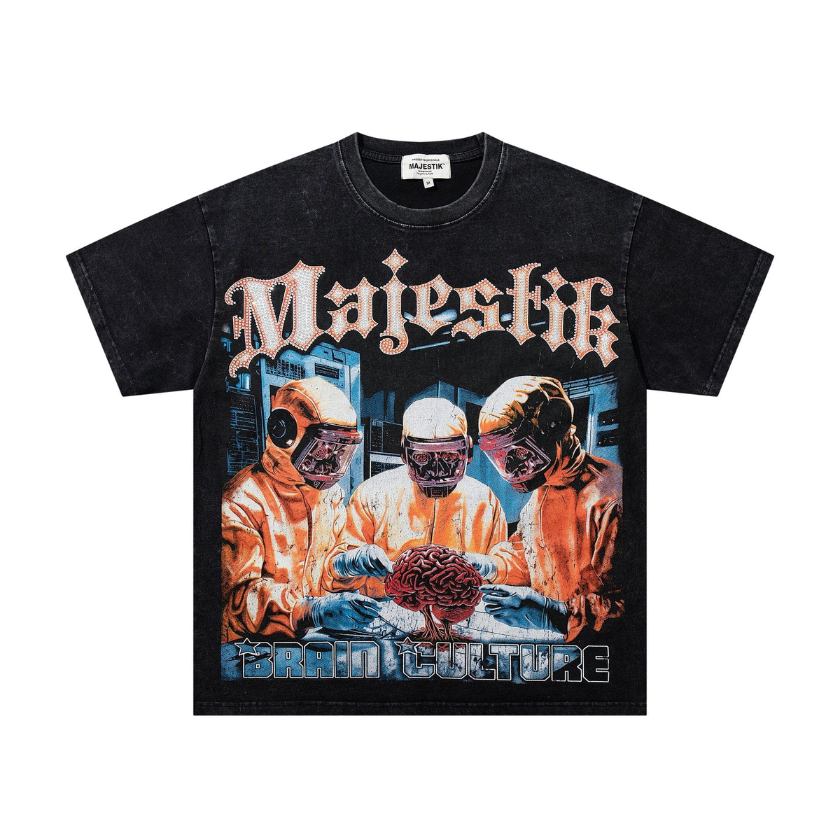 MAJESTIK Washed Black Rhinestone Graphic T-Shirt ¡ª hero