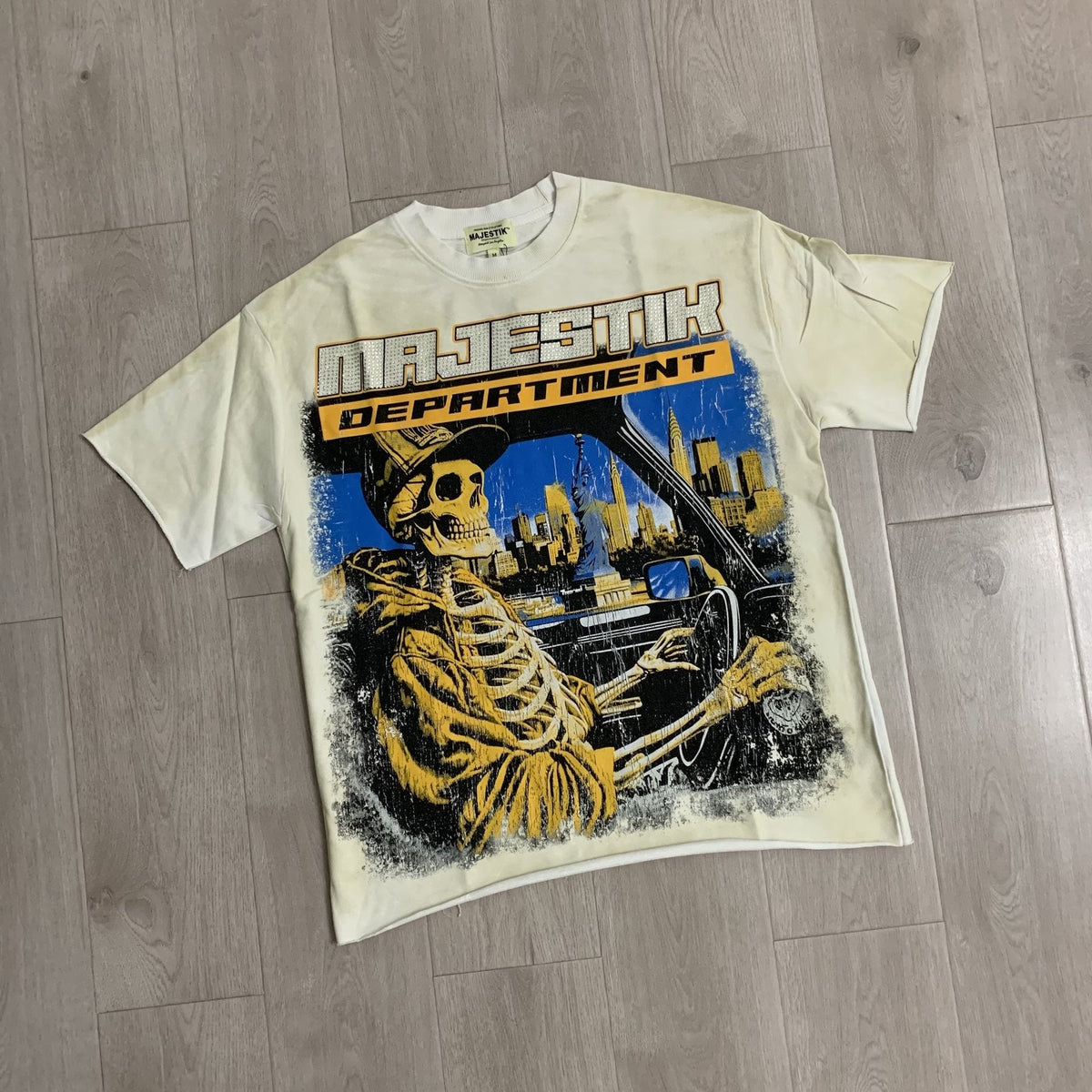 MAJESTIK Skeleton Driver Graphic T-Shirt ¡ª front