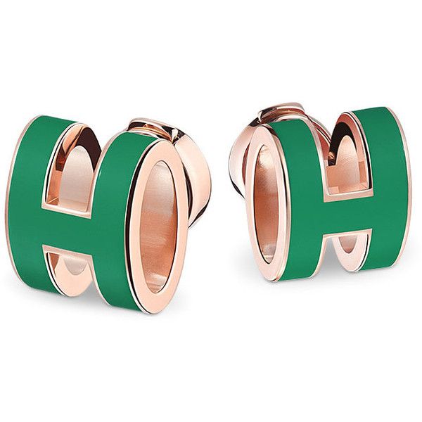 Hermes Mini Pop Green 18K Gold Earrings
