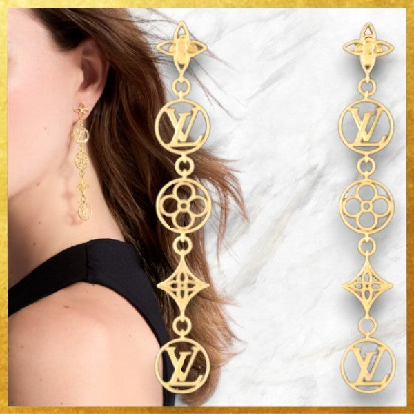 Louis Vuitton Lace Long 18K Gold Earrings