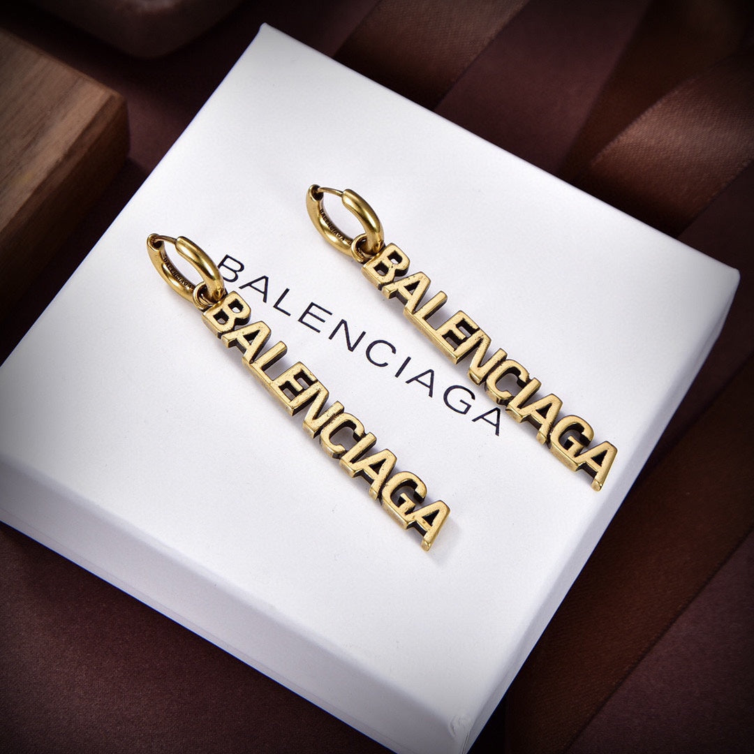 Balenciaga Typo Mirror Hoop 18K Gold Earrings