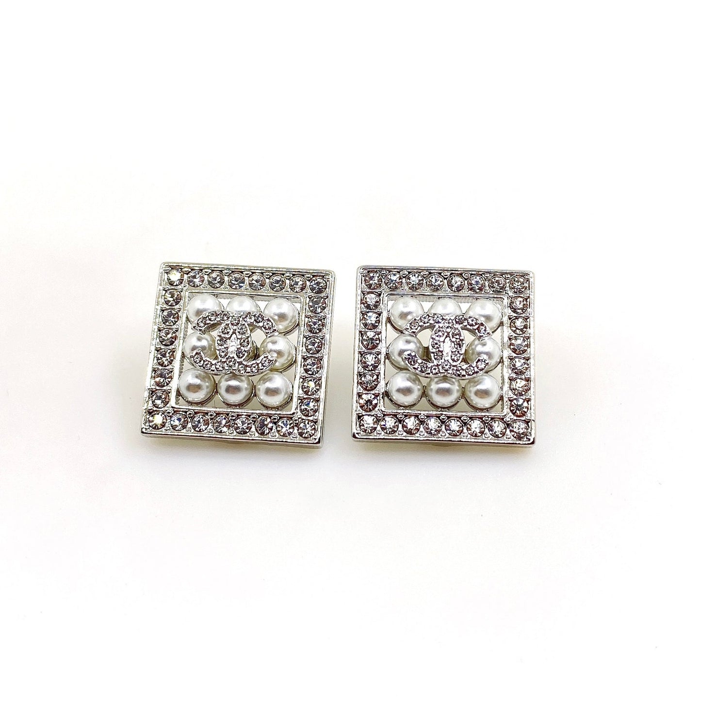Chanel Square Diamond 18K Gold Earrings