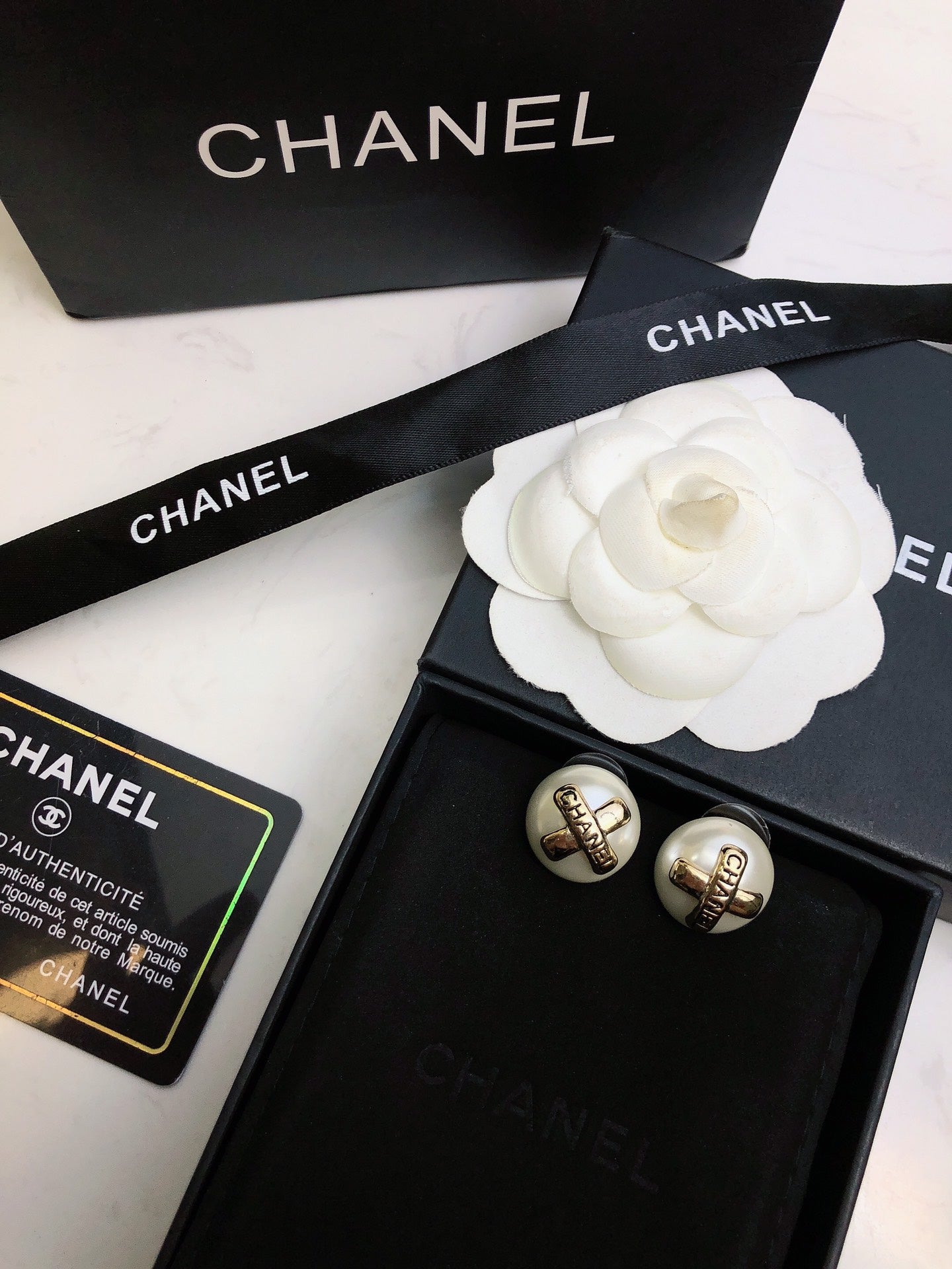 Chanel Pearl 18K Gold Earrings