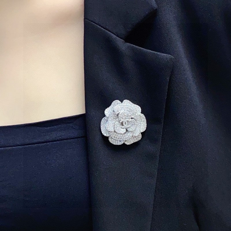 Chanel Full Diamond Camellia 18K Gold Brooch