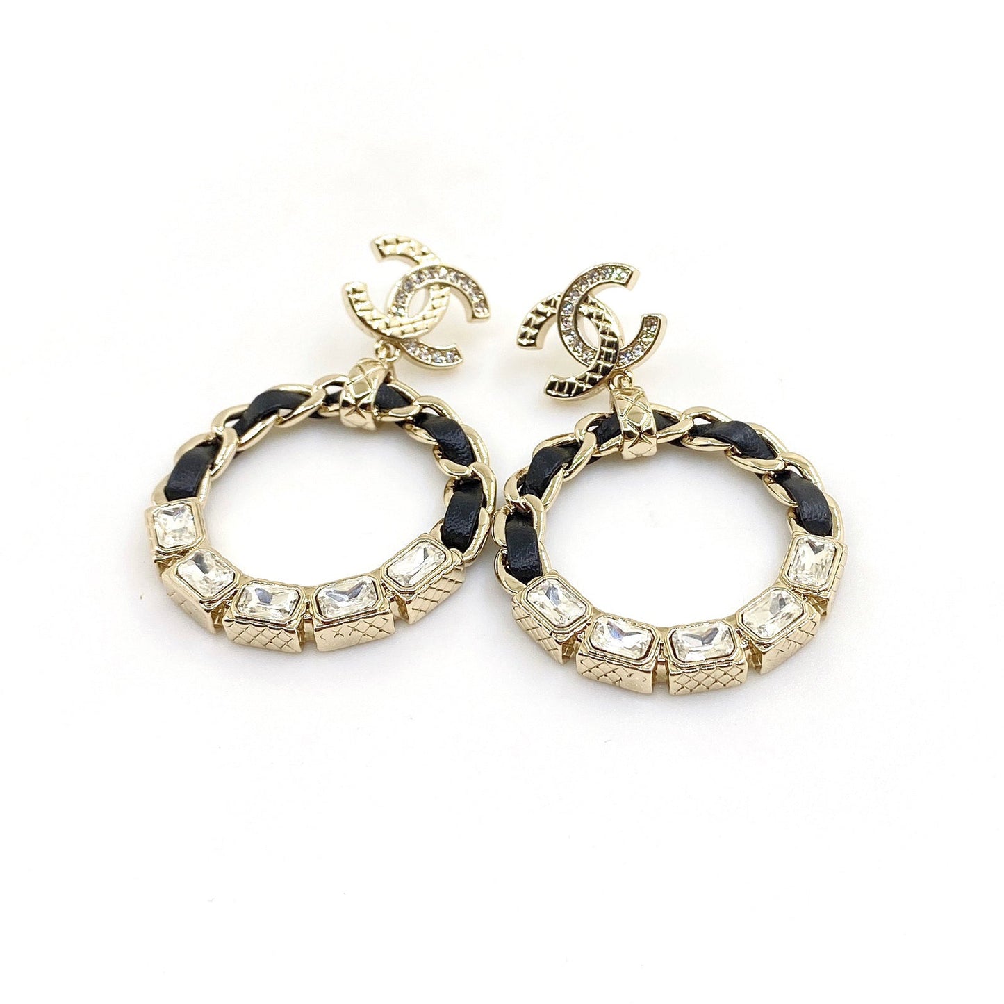 Chanel Leather Circle 18K Gold Earrings