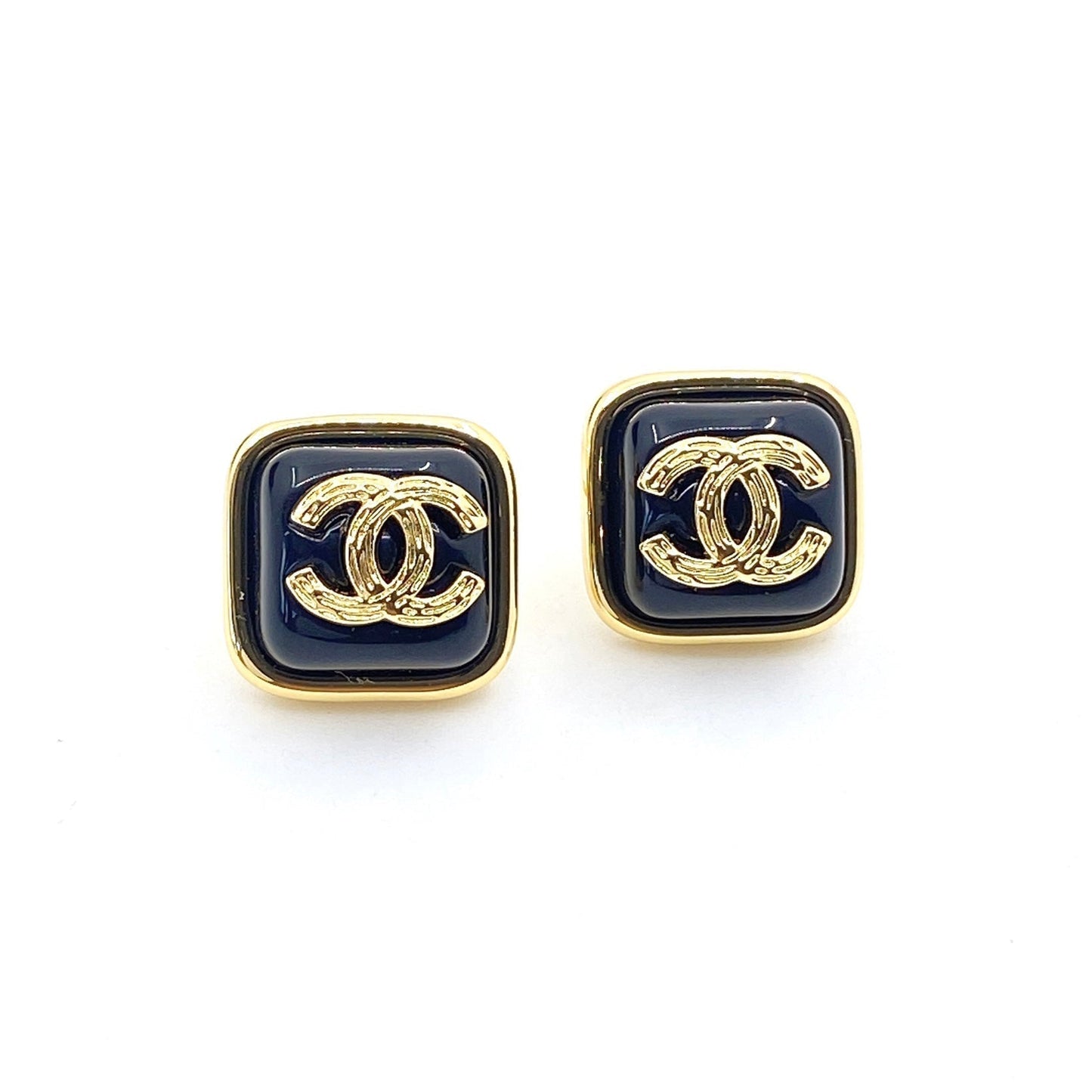 Chanel Square Resin 18K Gold Earrings