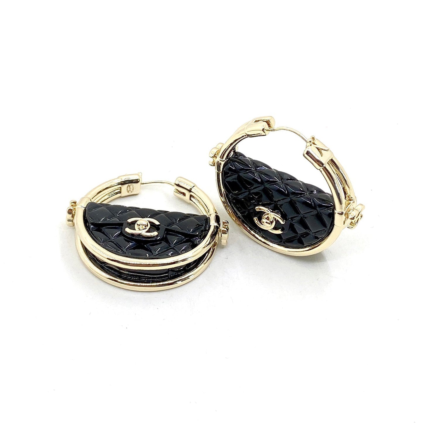 Chanel Black Bag 18K Gold Earrings