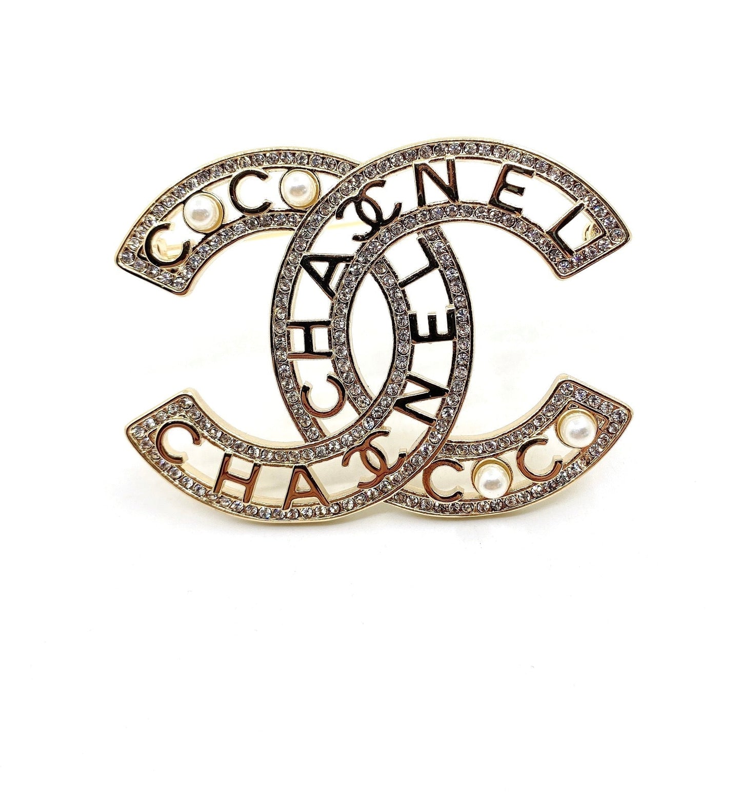 Chanel Script Diamonds 18K Gold Brooch