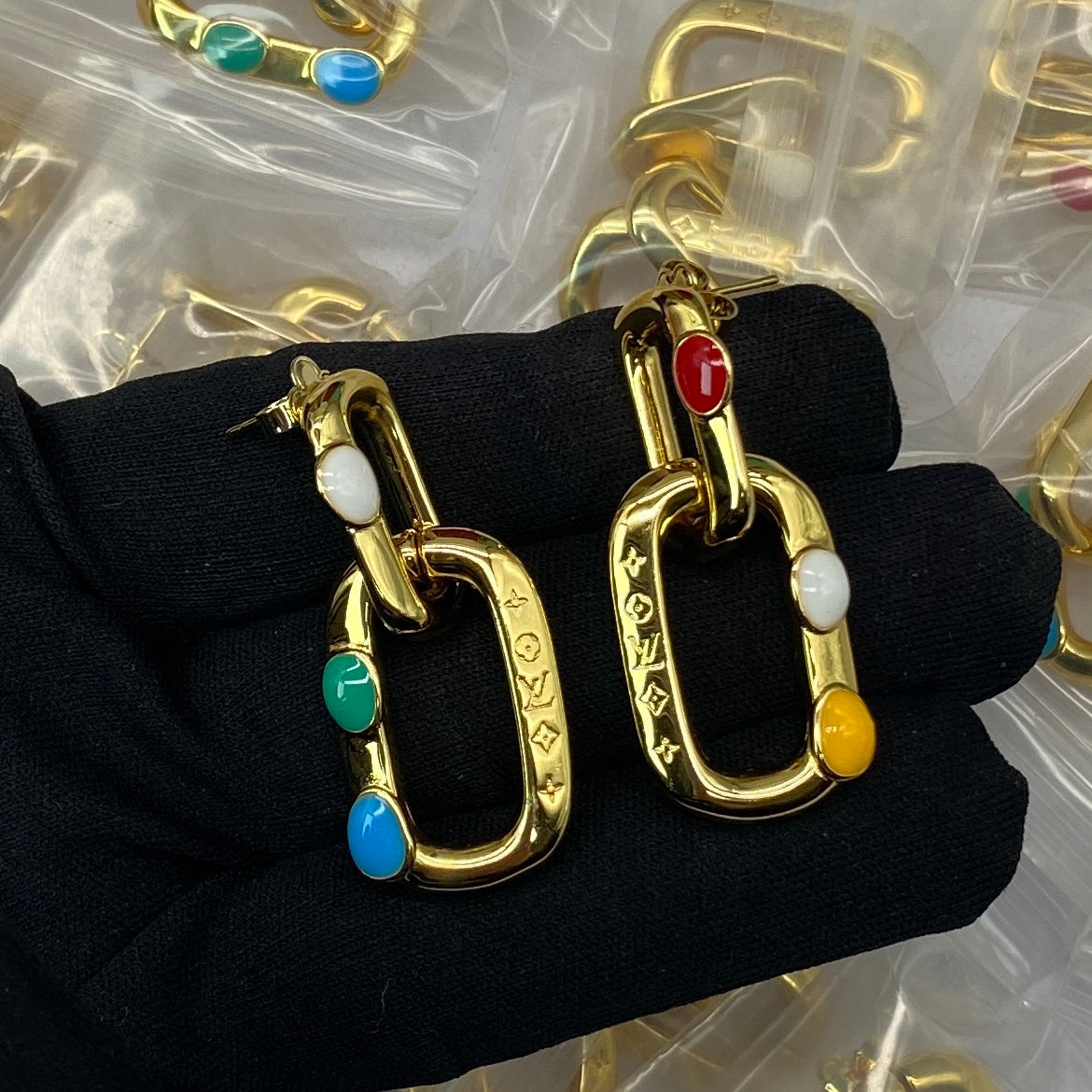 Louis Vuitton x YK LV Edge Painted Dots 18K Gold Earrings