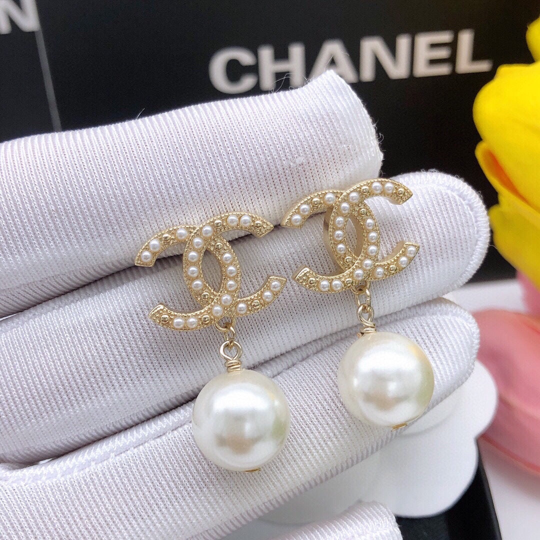 Chanel Pearl Drop 18K Gold Earrings