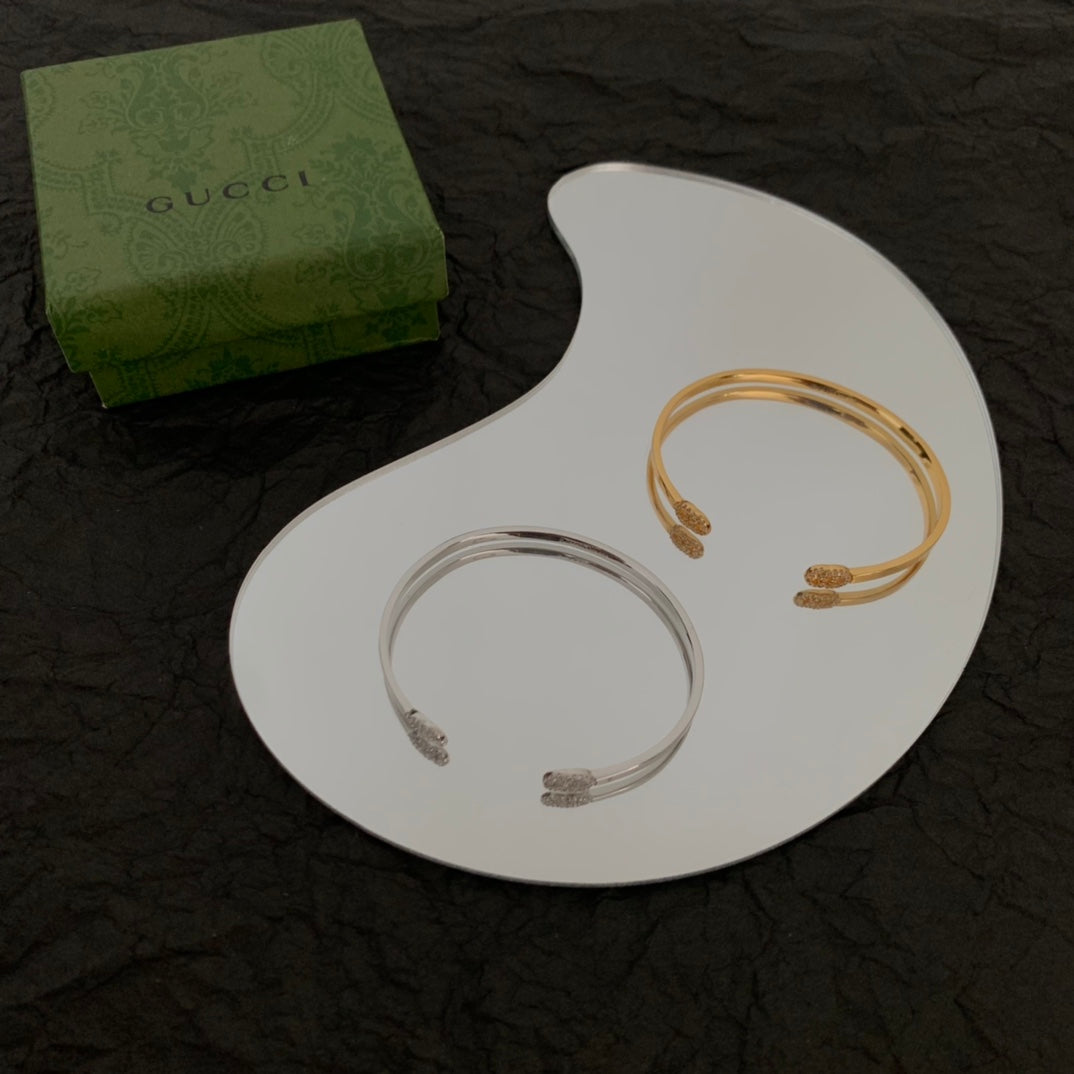 Gucci Double Running Diamond Cuff 18K Gold Bracelet