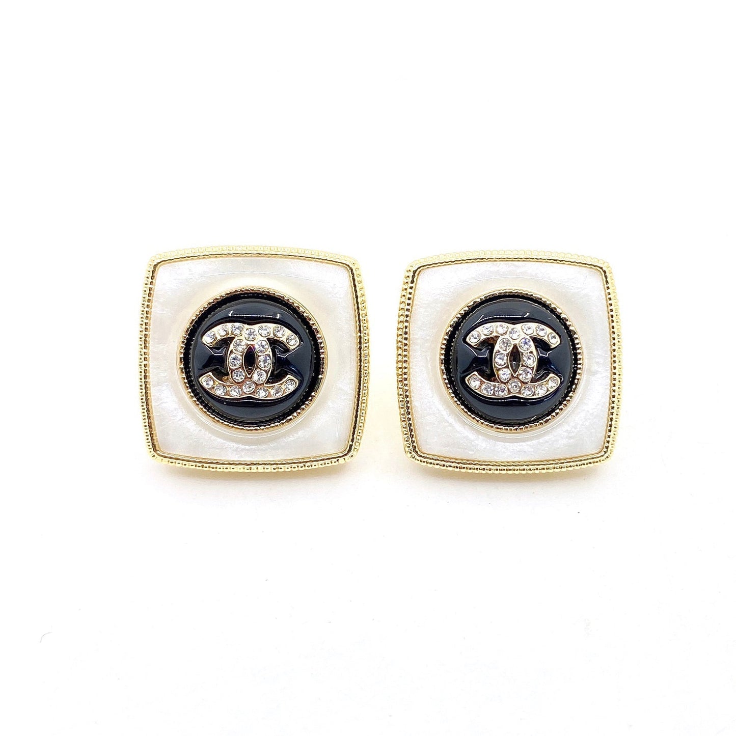 Chanel Pearl Square 18K Gold Earrings