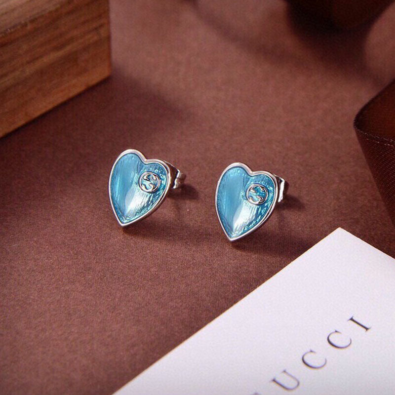 Gucci Double Blue Heart 18K Gold Earrings