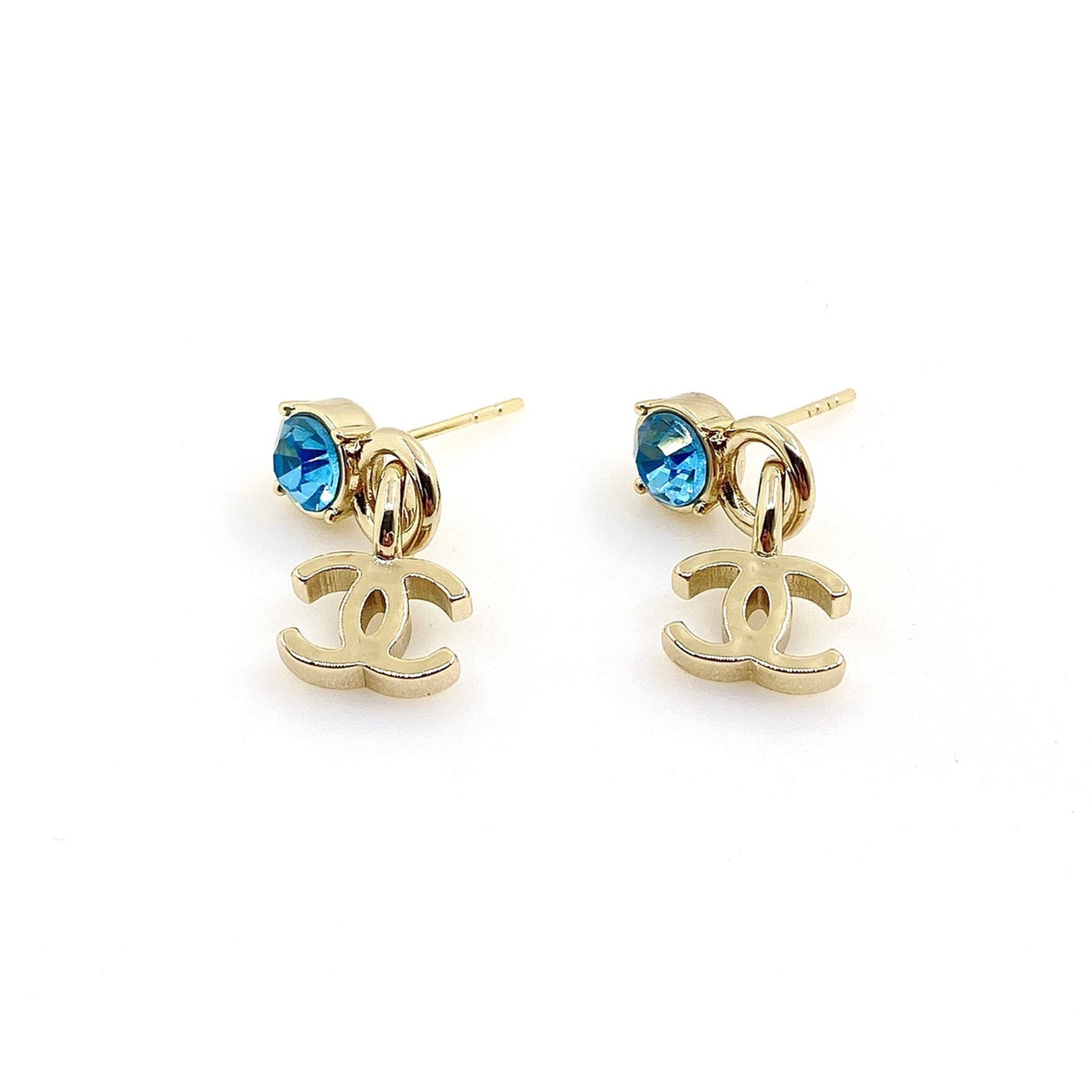 Chanel Blue Crystal 18K Gold Earrings