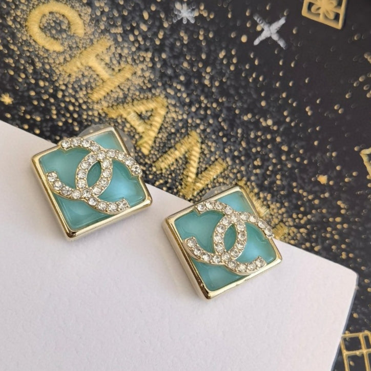 Chanel Blue Resin 18K Gold Earrings