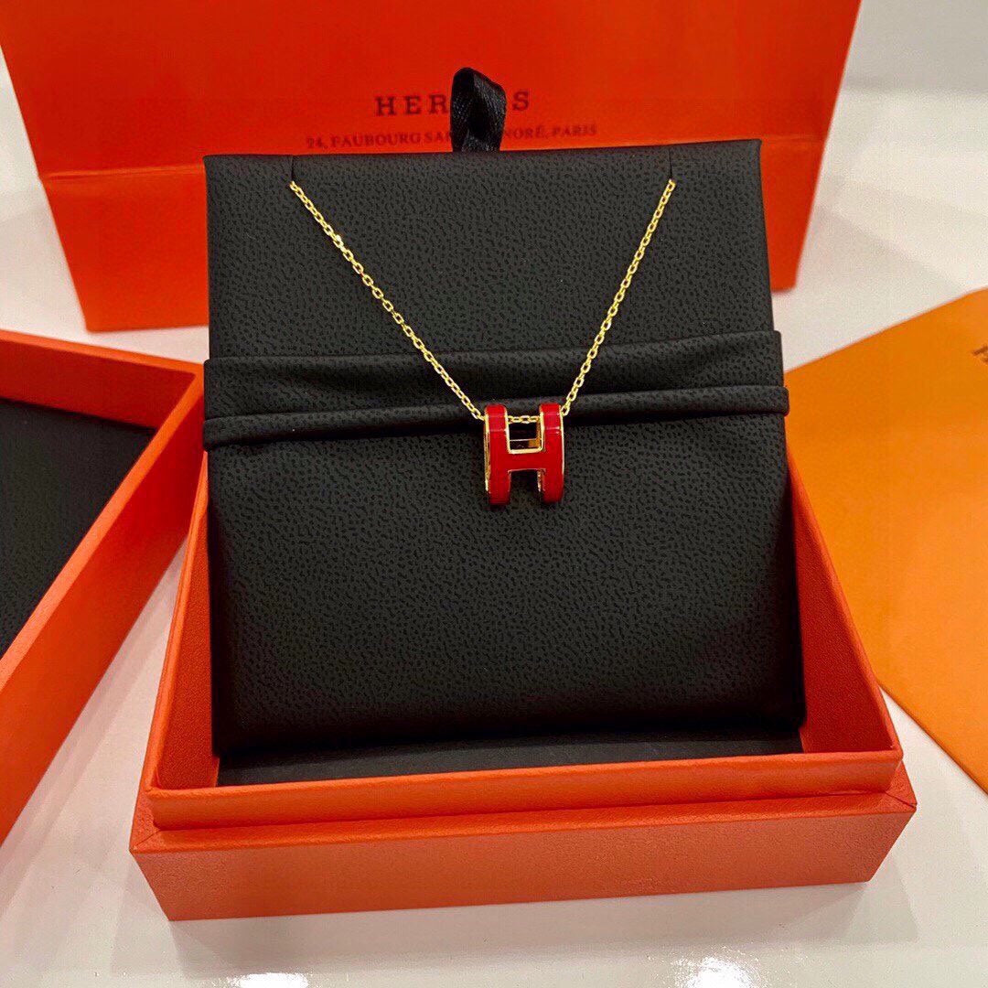 Hermes Mini Pop Red 18K Gold Necklace