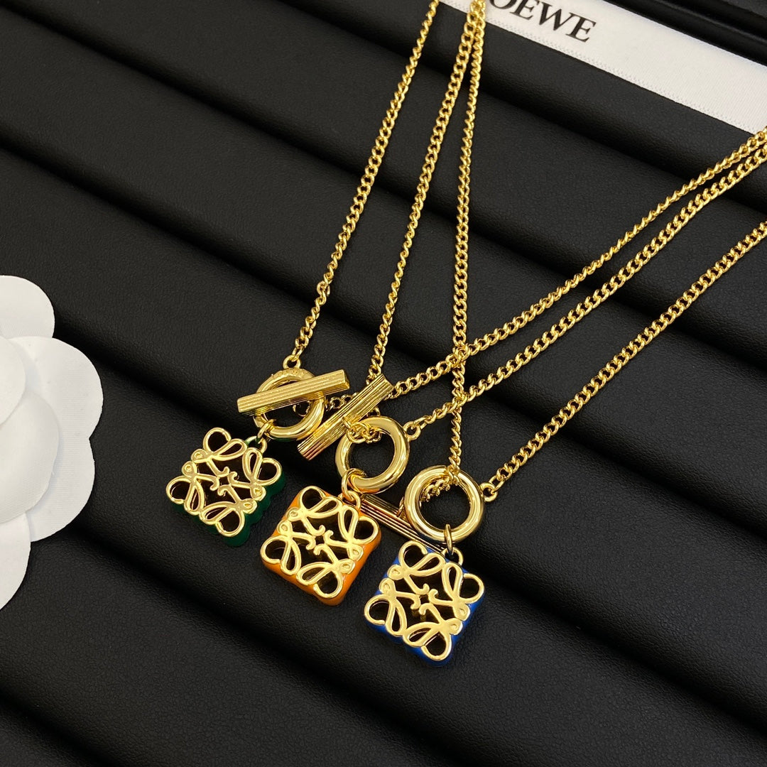 LOEWE Anagram Pendant 18K Gold Necklace