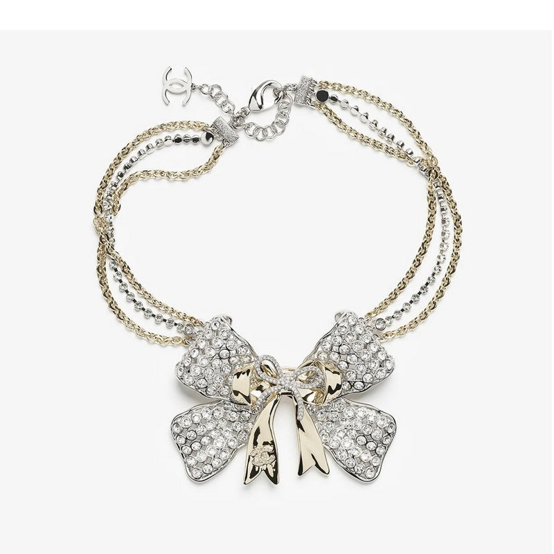 Chanel 25K Bow Tie Choker 18K Gold Necklace