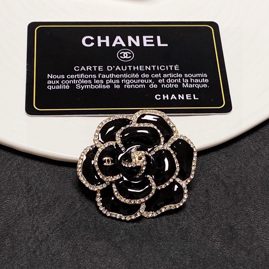 Chanel Black Flower 18K Gold Brooch