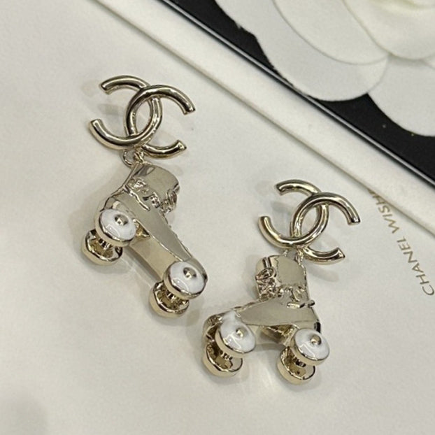 Chanel Skate Shoe Pendant 18K Gold Earrings