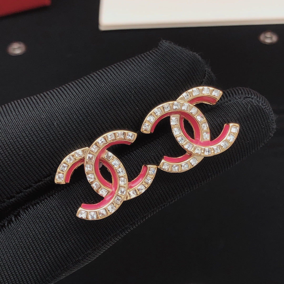 Chanel Pink Resin Crystals 18K Gold Earrings