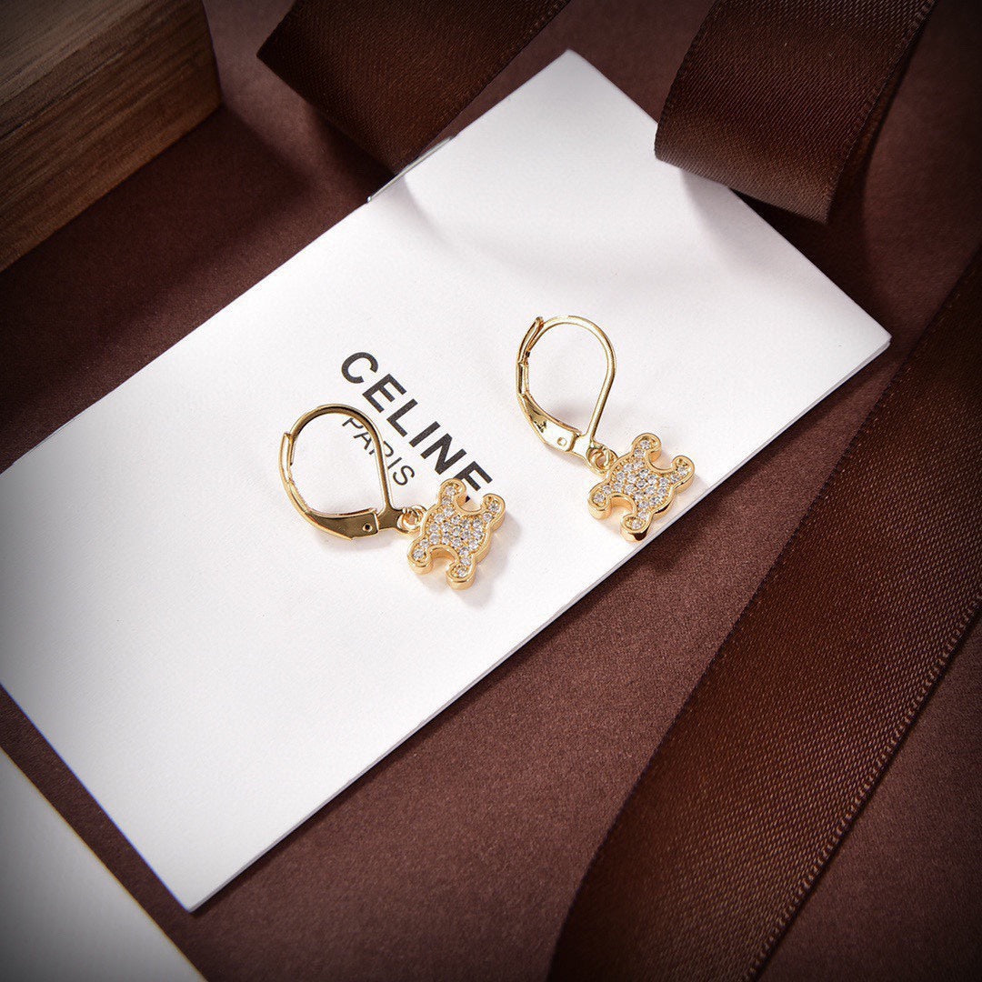 Celine Rhinestone 18K Gold Earrings
