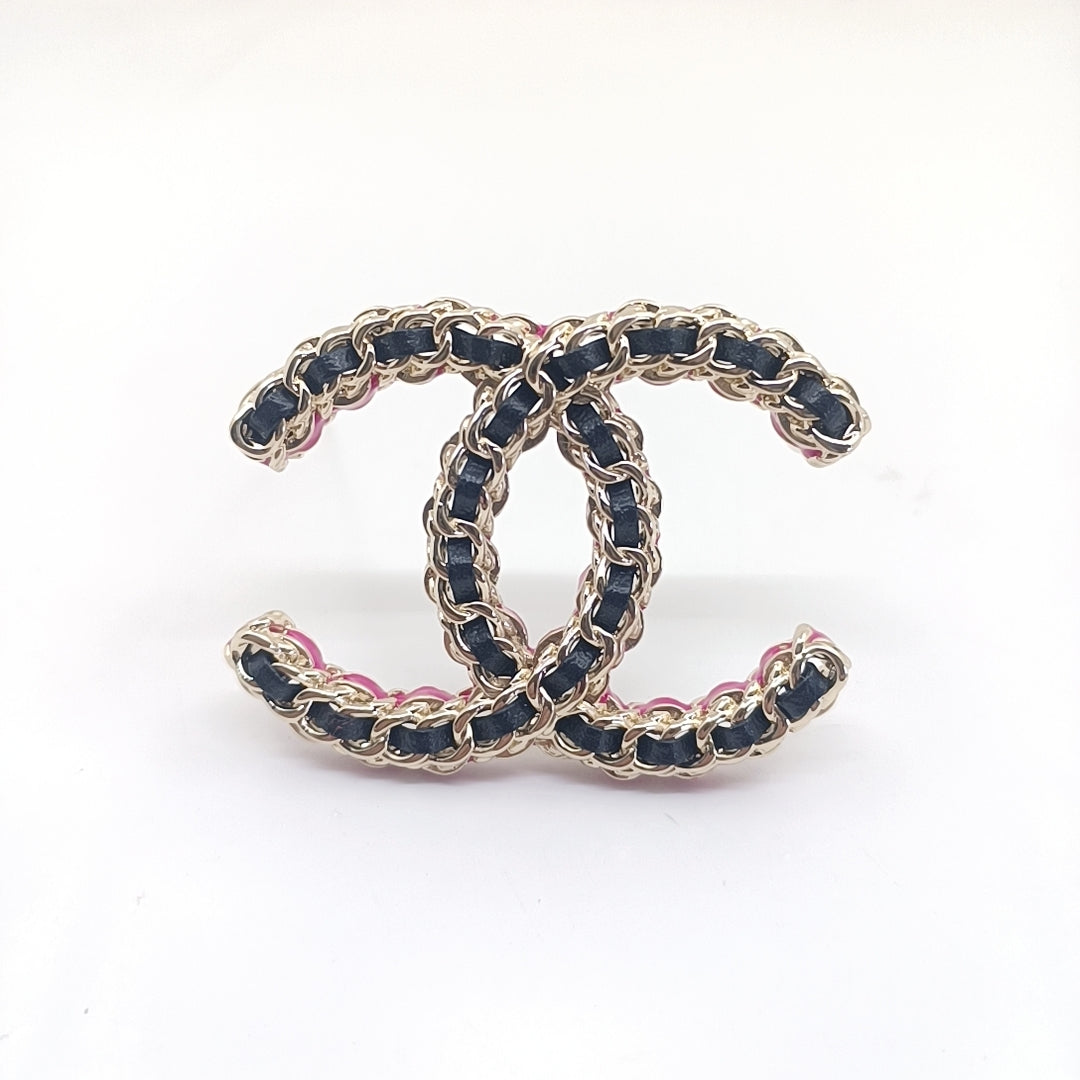 Chanel Leather Pink 18K Gold Brooch