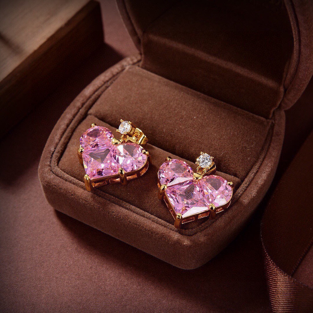 Celine Pink Crystal Heart 18K Gold Earrings