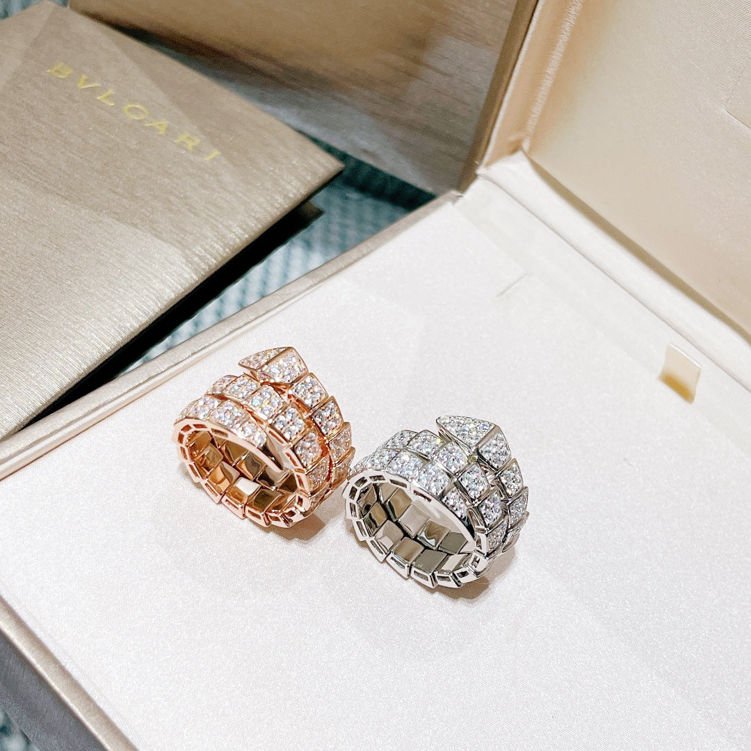 Bvlgari Serpenti Viper Full Pave Diamond 18K Gold Ring
