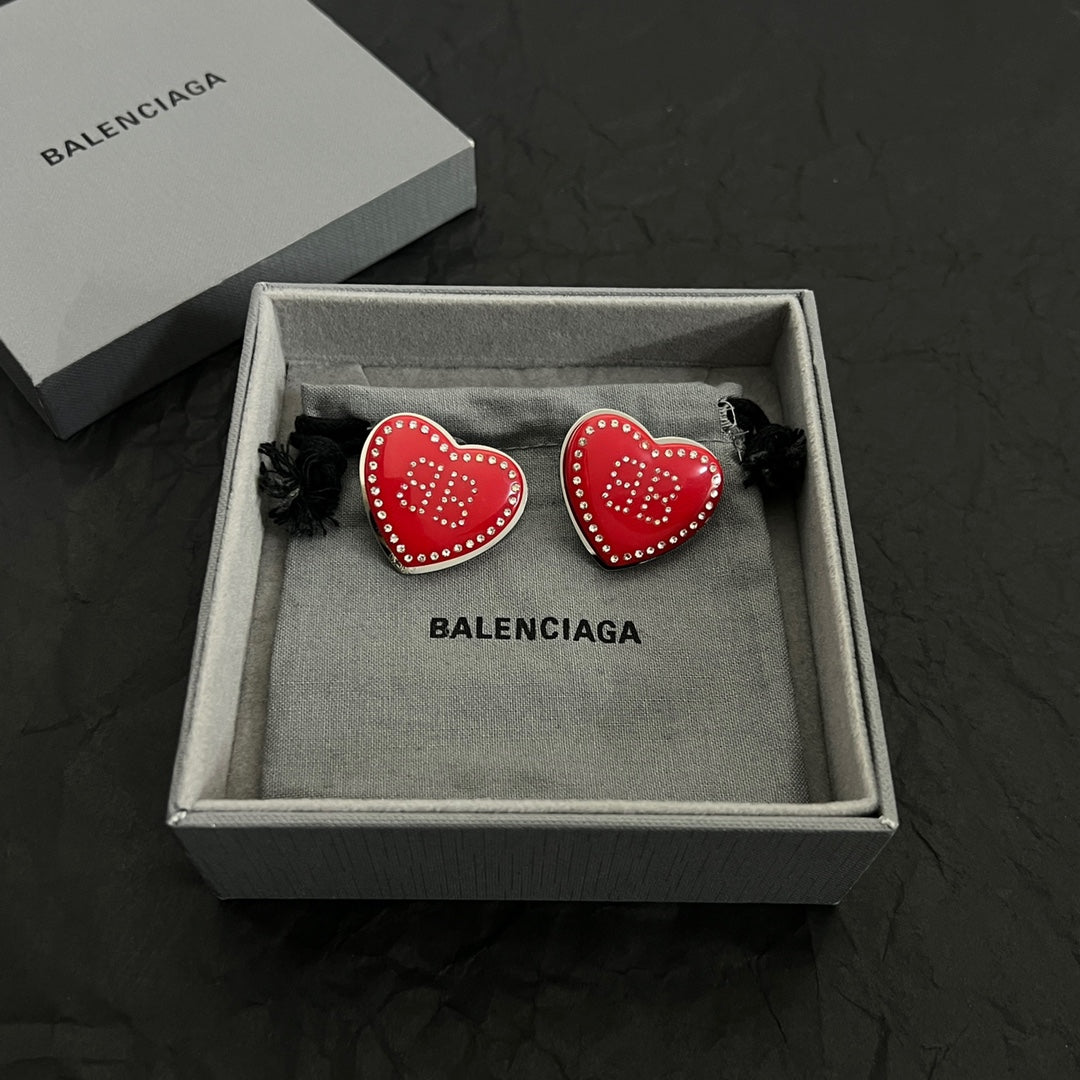 Balenciaga Red Heart 18K Gold Earrings
