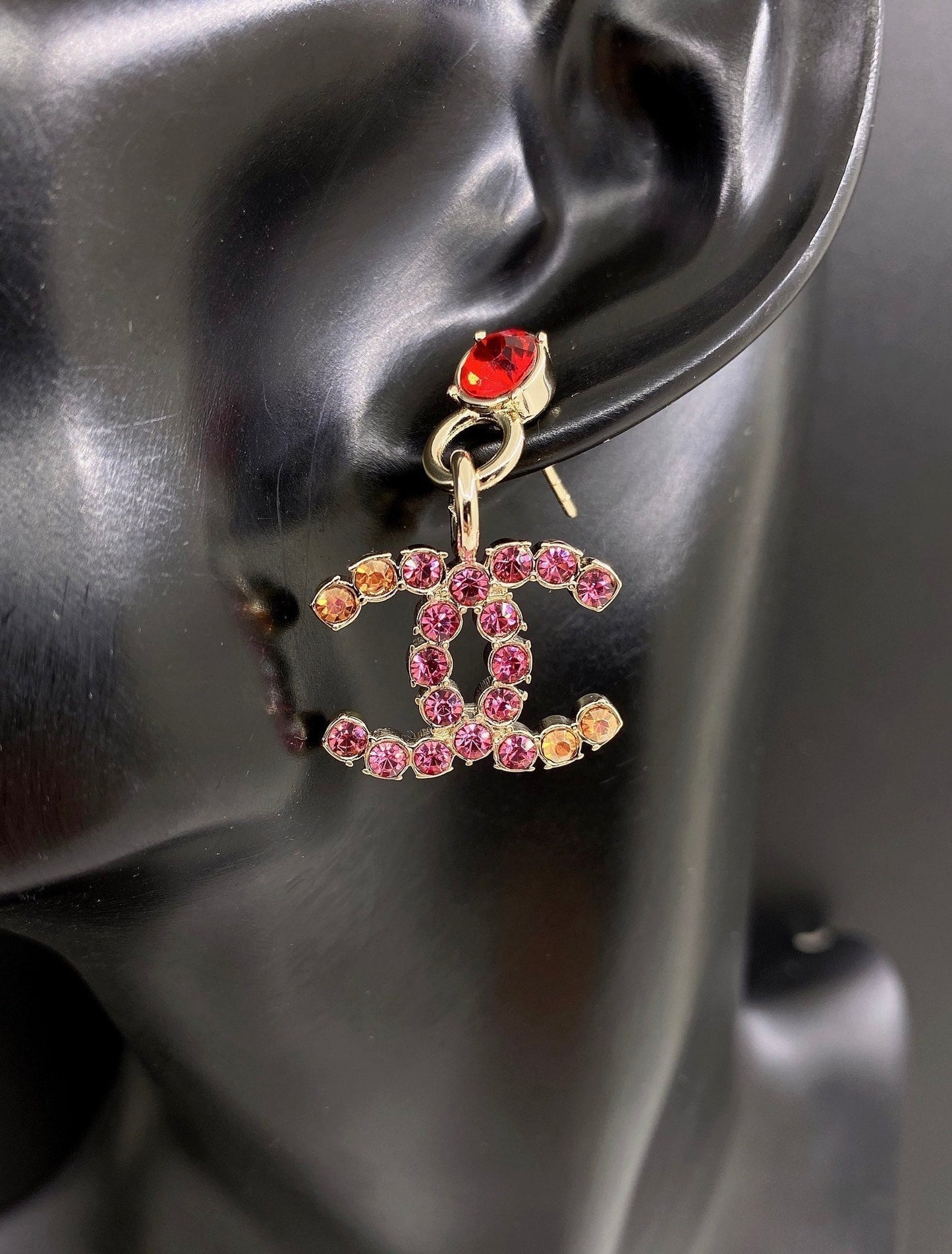Chanel Pink Crystals 18K Gold Earrings