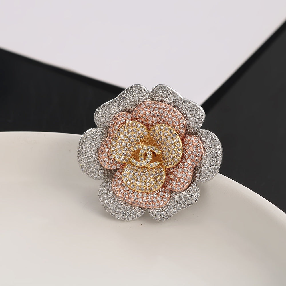 Chanel Camellia Pink Diamonds 18K Gold Brooch